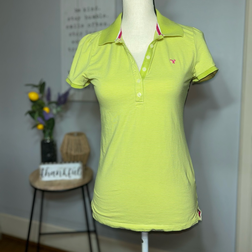 Vintage American Eagle Outfitters Striped Polo Shirt Collared Short Sleeve M Y2k